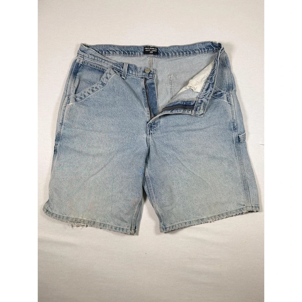 Polo Jeans Co Ralph Lauren Shorts Mens 36 Blue Denim Carpenter Cargo Workwear